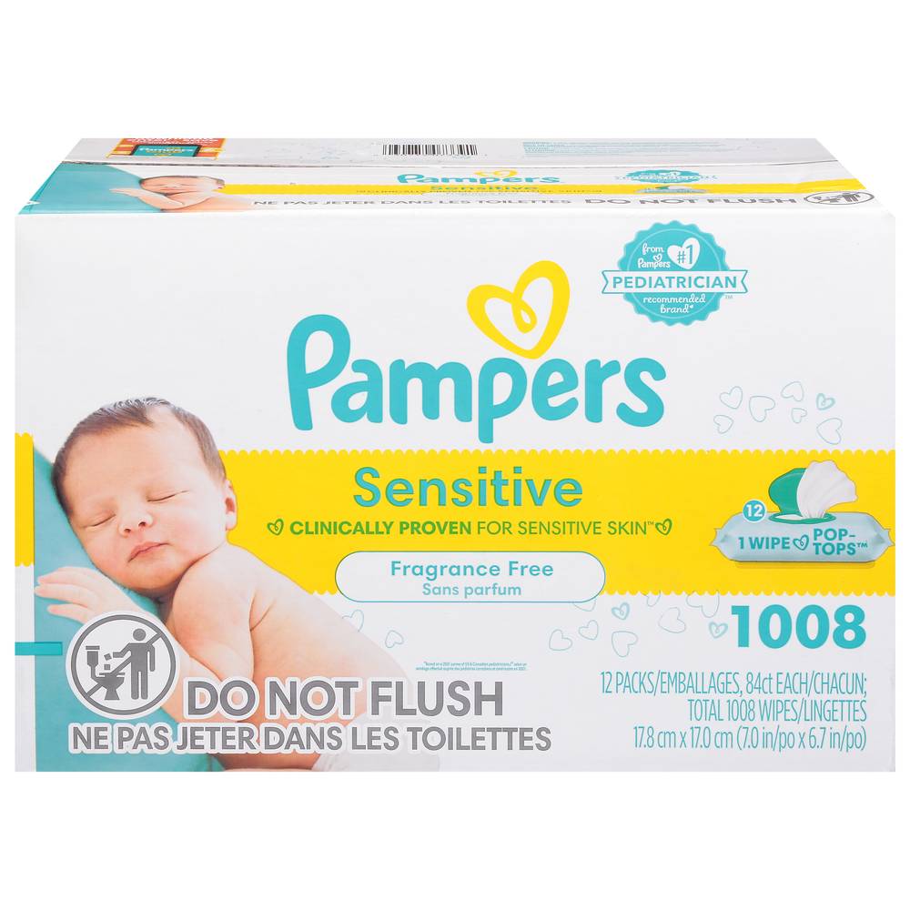 Pampers Sensitive Fragrance Free Baby Wipes, 7 in x 6.7 in (12 x 84 ct)