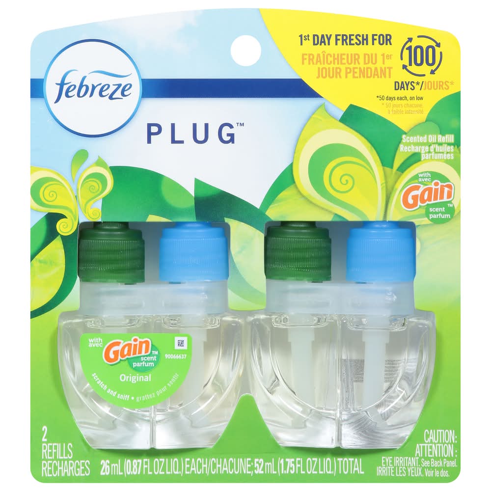 Febreze Scented Oil Plug in Air Freshener Refills, Gain Original (2 x 0.87 fl oz)