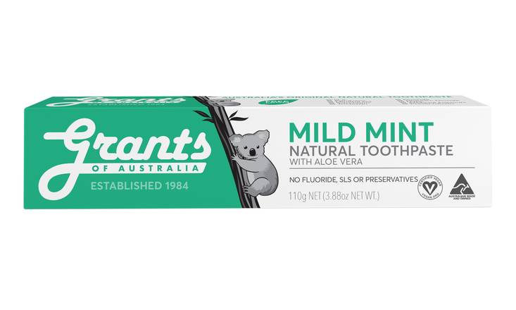 Grants Of Australia Mild Mint With Aloe Vera Natural Toothpaste 110g