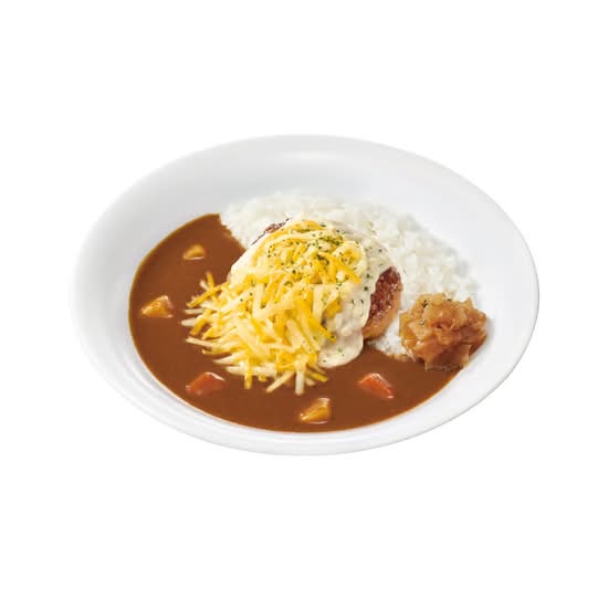 チーズ×チーズインハンバーグカレーPork Curry Rice w/ Cheese-Stuffed Hamburg Steak & 3-Cheese Topping
