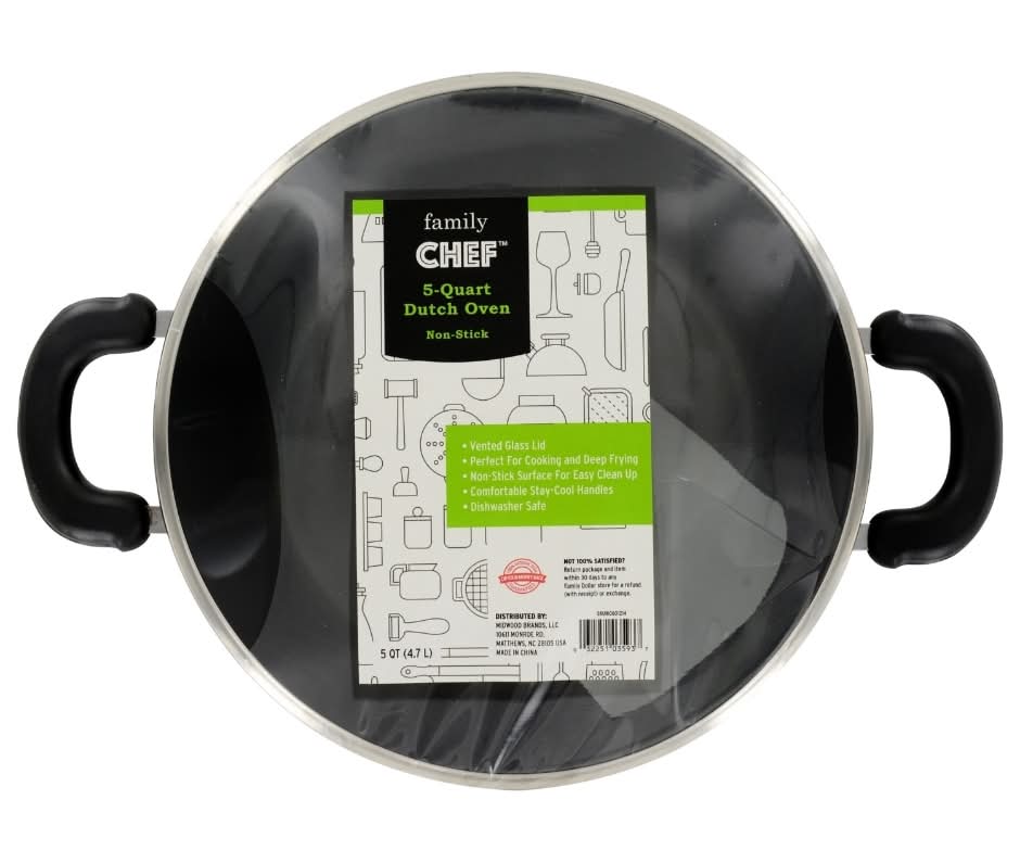 Family Chef Non-Stick Dutch Oven With Glass Lid 5 Qt, Black