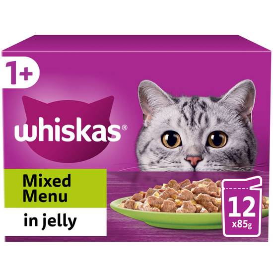 Whiskas 1+ Mixed Menu Adult Wet Cat Food Pouches in Jelly 12 x 85g
