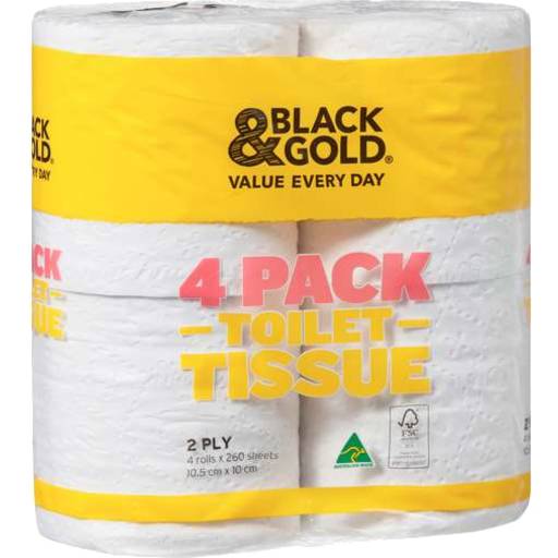 Black & Gold 2 Ply Toilet Tissue Rolls (4 pack)