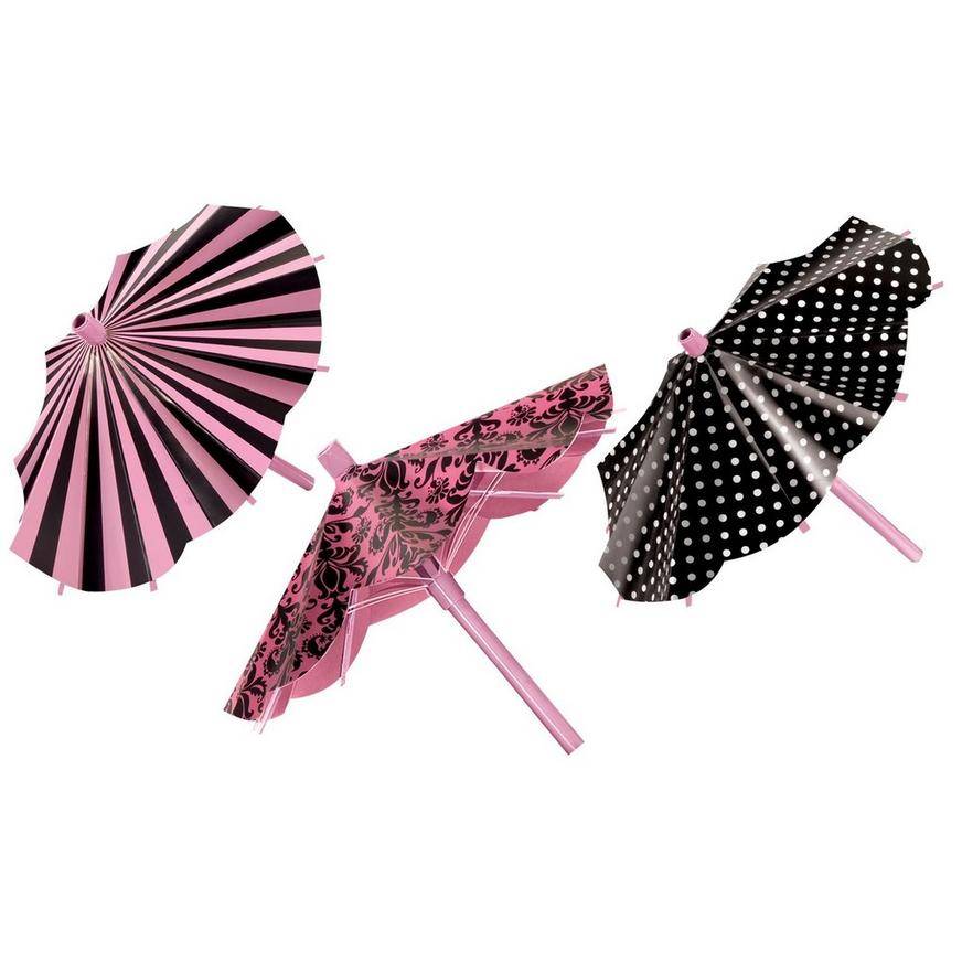 Pink Black Parasol Decorations 3ct