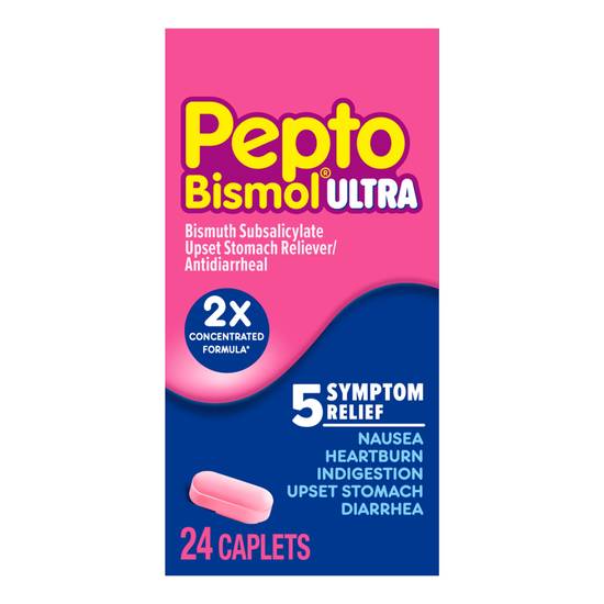Pepto Bismol Caplets Ultra for Nausea, Heartburn, Indigestion, Upset Stomach, and Diarrhea Relief 24 CT