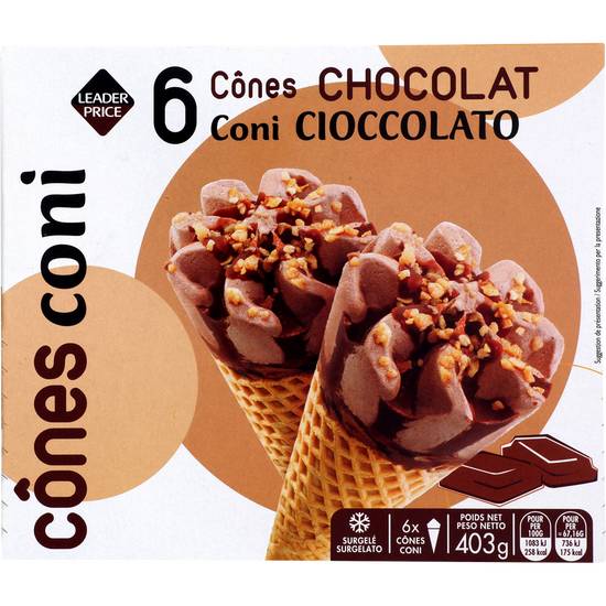Cônes glacés chocolat Leader price x6