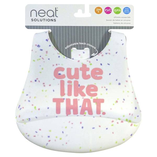 1PK Speckled Silicone Bib with ribbed crumb catcher. Assorted, white w grey, or white with pink.