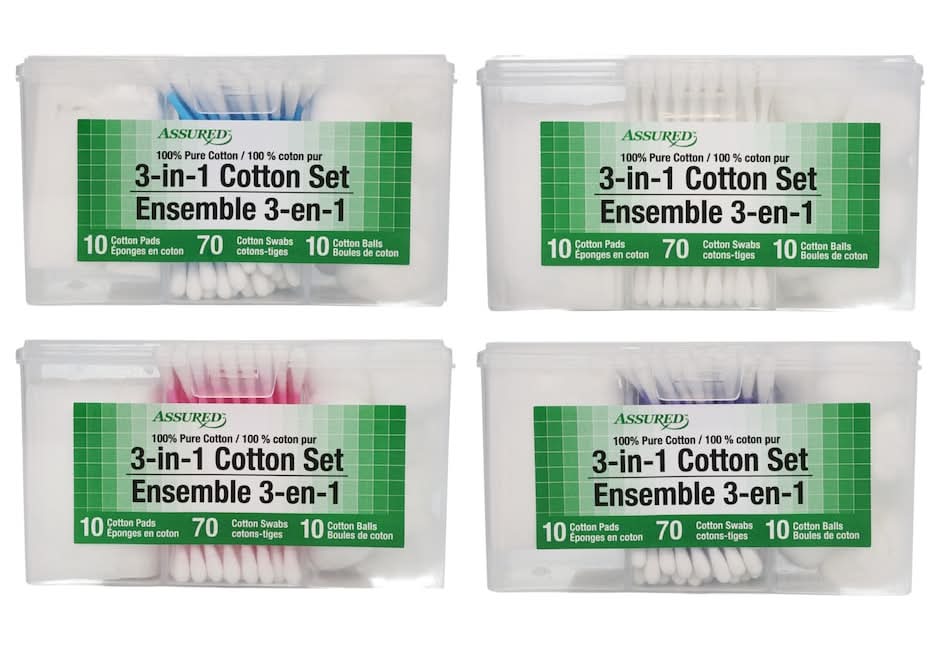 Assured 3-In-1 Cotton Sets in Travel Cases, 7x3x1.75 in