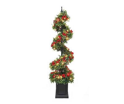 4' Berry & Spiral Greenery Light-Up Topiary Urn