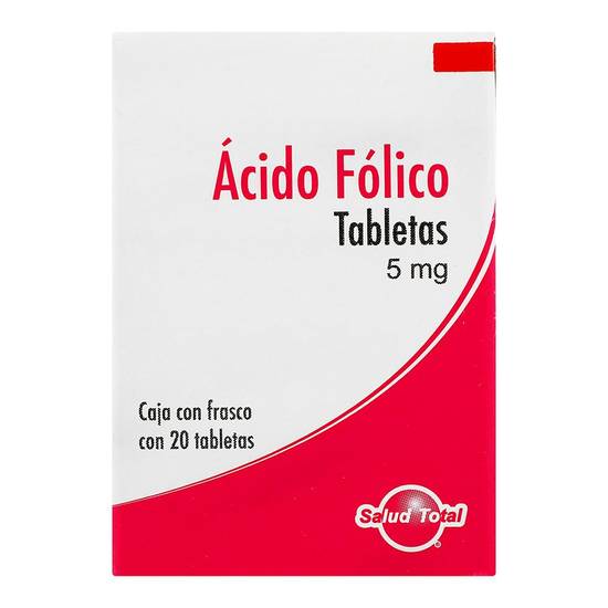 Ácido Fólico 5 mg caja con frasco con 50 tabletas