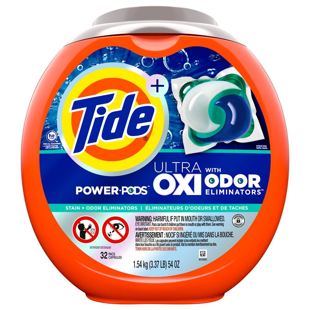 Tide Ultra Oxi Power Pods With Odor Eliminators (3.37 lbs, 32 ct)