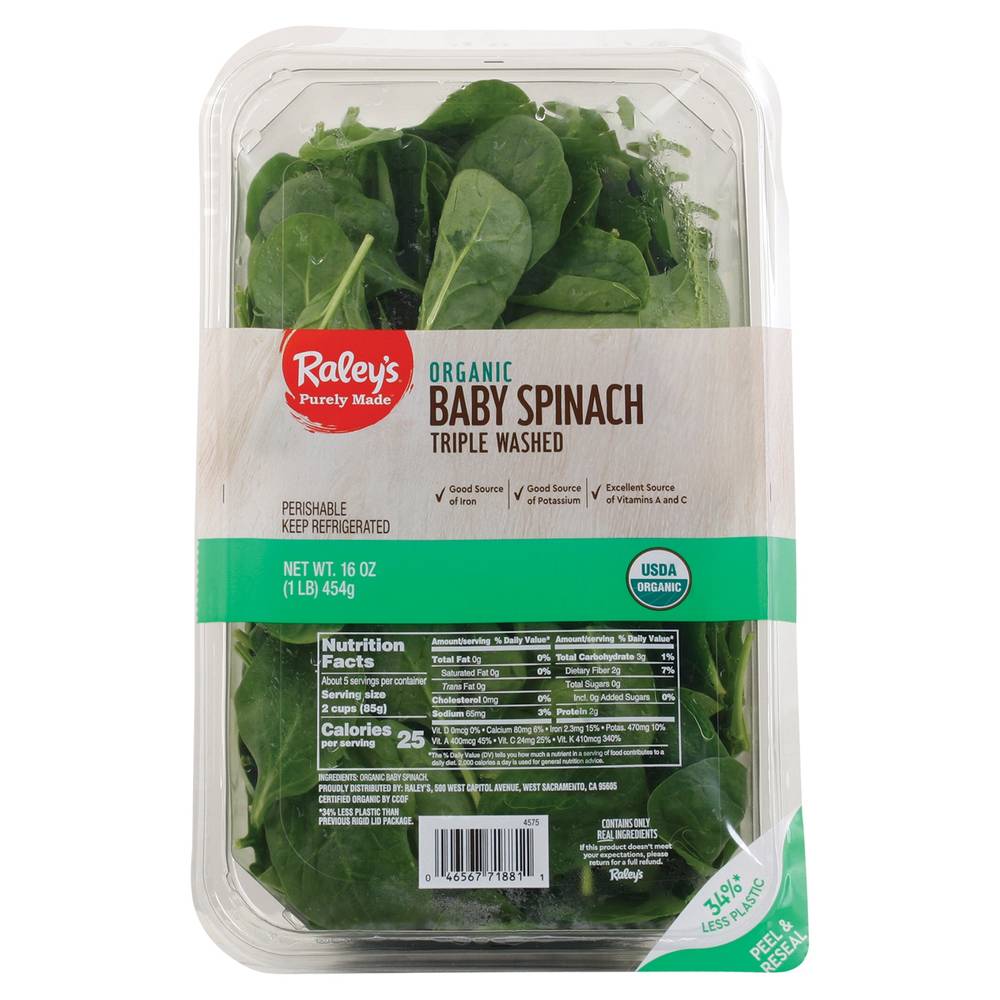 Raley'S Purely Made, Organic, Baby Spinach 16 Oz