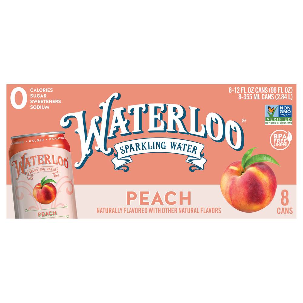 Waterloo Sparkling Water, Peach (8 x 12 fl oz)