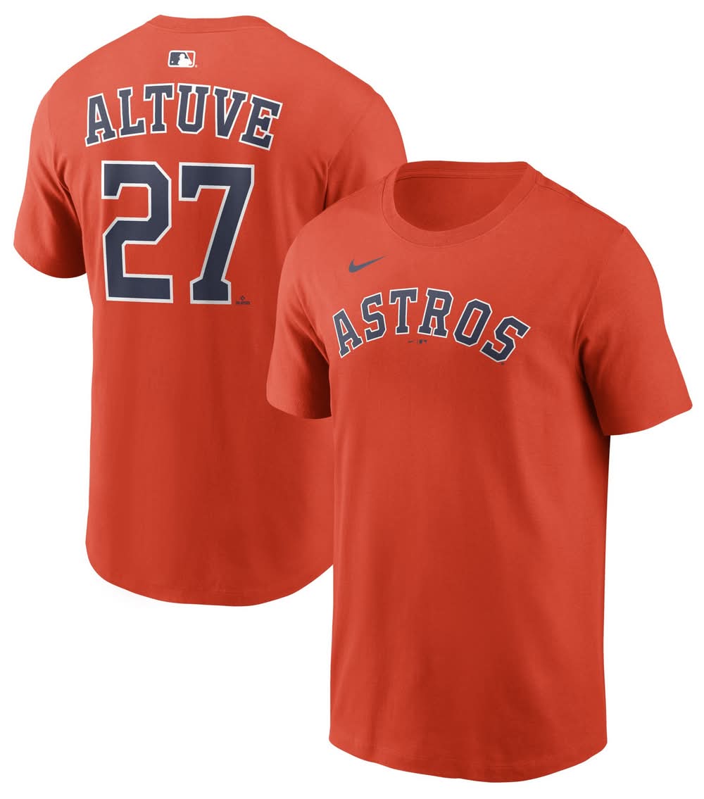 Nike Men's Houston Astros Jose Altuve #27 Orange Home T-Shirt (L)