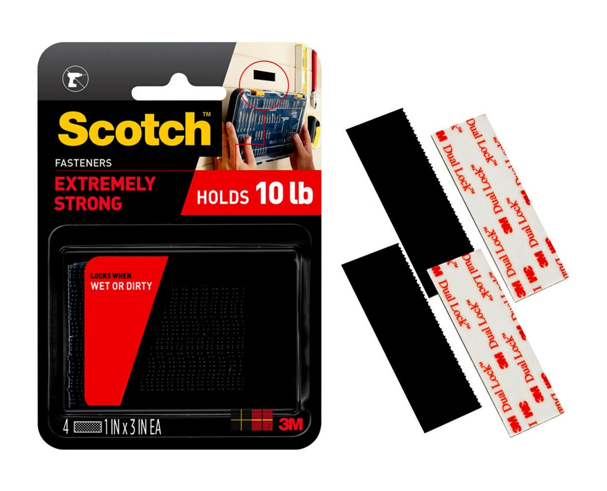 Scotch Extreme fastener 3 Inch Black Hook loop fastener 10-lb Weight Capacity 2 -Pack