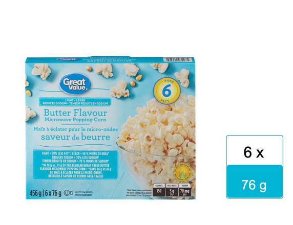 Great Value Microwave Popcorn Light Butter Flavour (6 x 76 g)