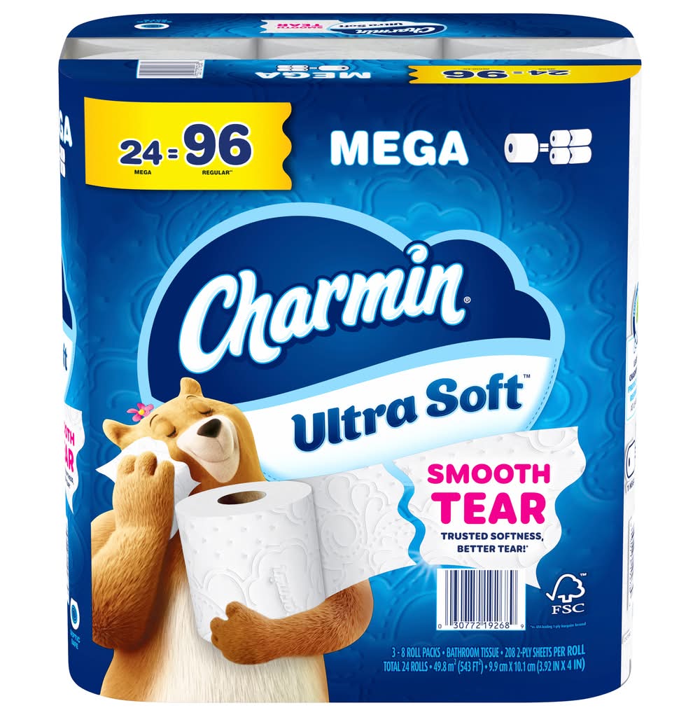 Charmin Ultra Soft 2 Ply Bathroom Tissues Paper Rolls, 9.9x10.1 cm (24 ct)