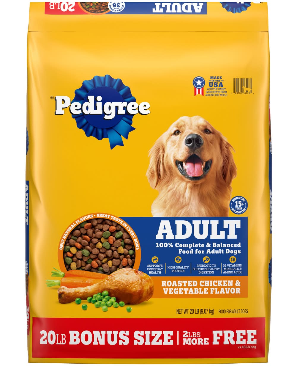 Pedigree Complete & Balanced Dry Dog Food, Roasted Chicken & Vegetable, Adult (20 lbs)