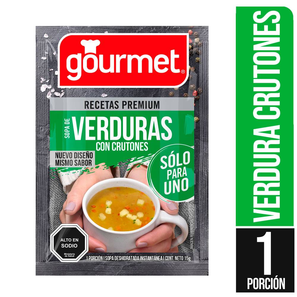 Gourmet sopa verduras con crutones solo para uno (sobre 15 g)