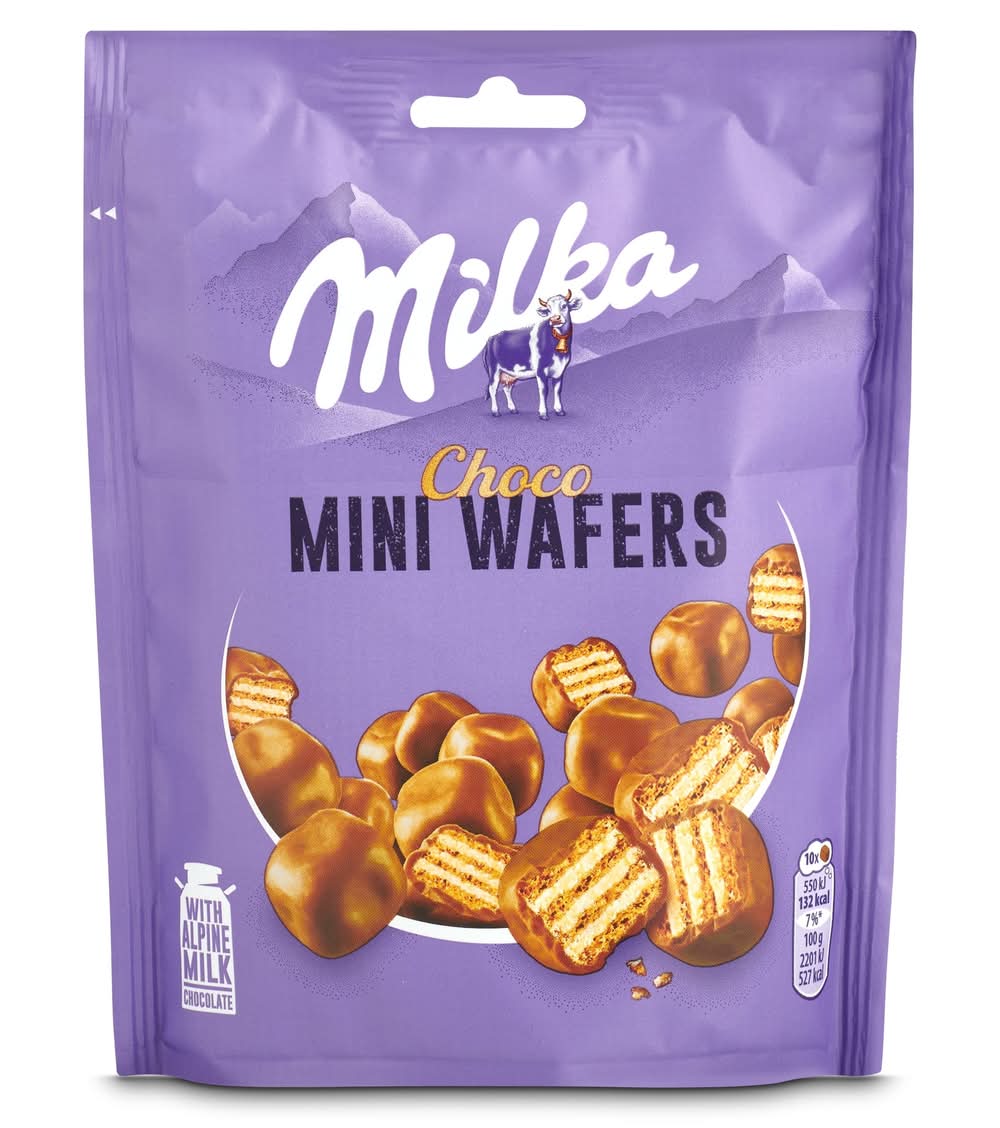 Galletas De Barquillo Recubiertas De Chocolate Mini Wafers Milka Bolsa 110 G