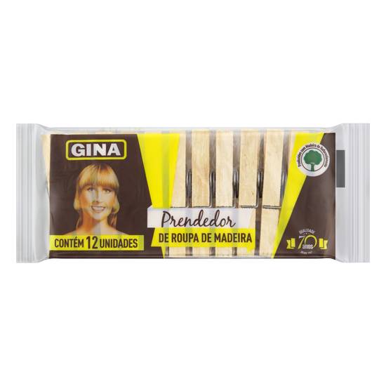 Gina prendedor em madeira para roupas (12 unidades)