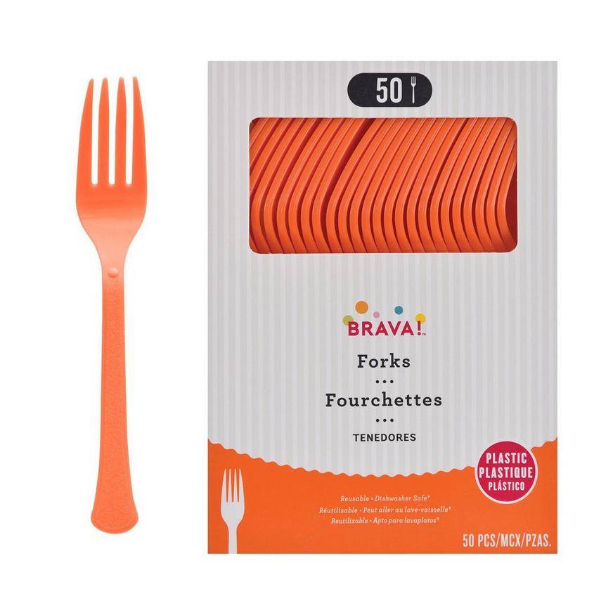 Party City Plastic Forks, Orange (50 ct)