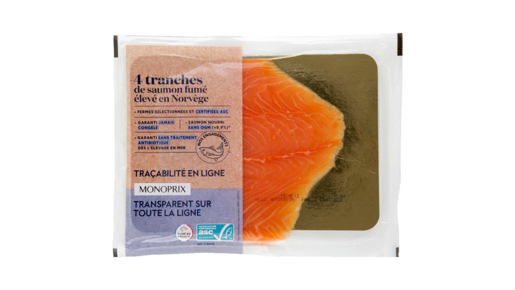 Monoprix Saumon fumé élevé en Norvège ASC La barquette de 4 tranches - 140 g