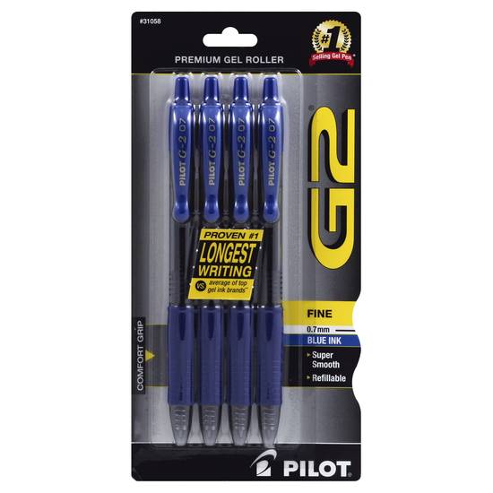 Pilot G2 Fine 0.6 mm Gel Roller Pens Blue (4 pens)