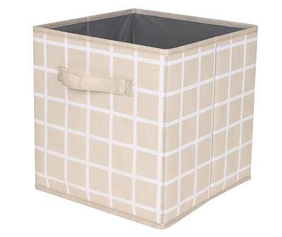 11" Pumice Window Pane Plaid Fabric Bin