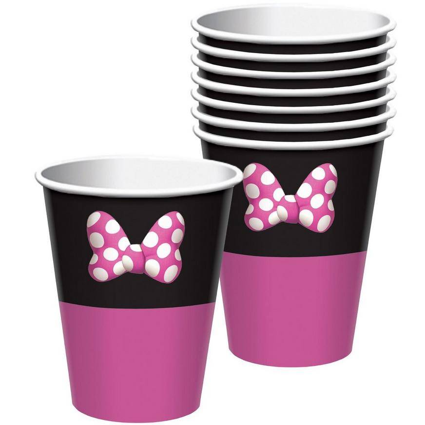 Party City Minnie Mouse Forever Cups 9 oz, 3 in X 3.5 in, Black-Bright Pink-White (8 ct)