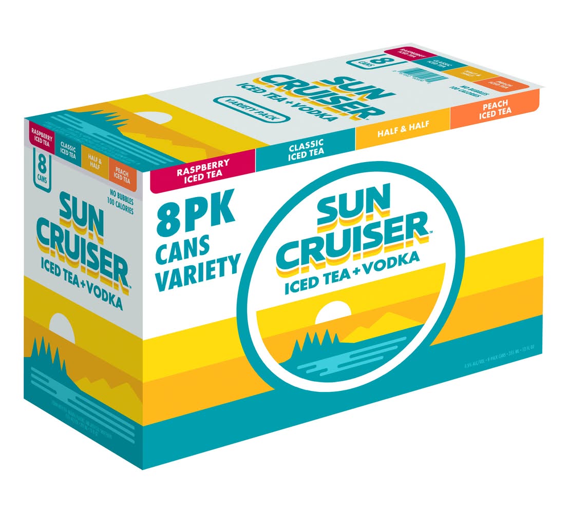 Sun Cruiser Iced Tea Vodka Variety pack, Raspberry-Classic-Half & Half-Peach (8 x 12 fl oz)