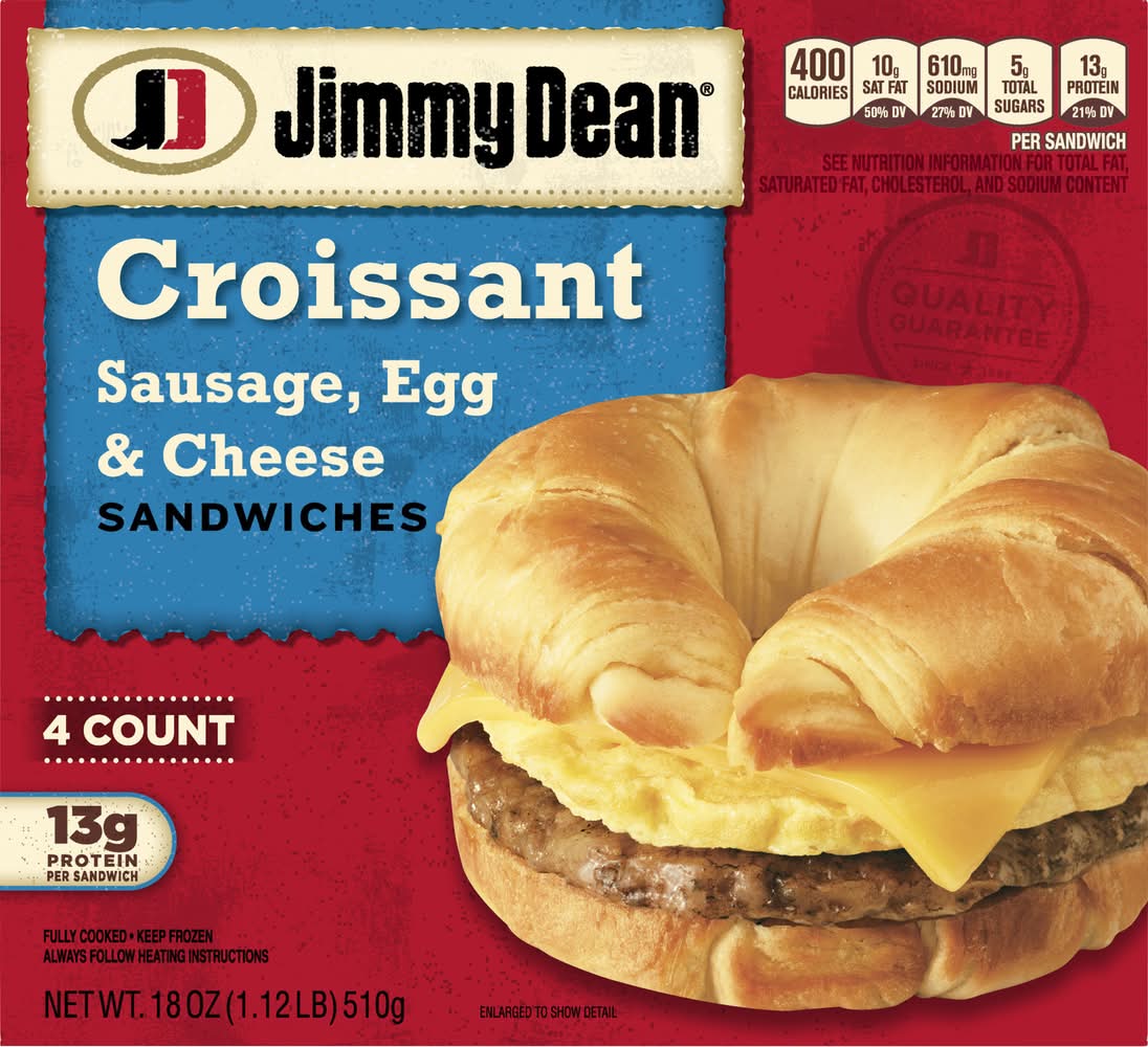 Jimmy Dean Croissant Sandwiches, Sausage Egg & Cheese (18 oz, 4 ct)