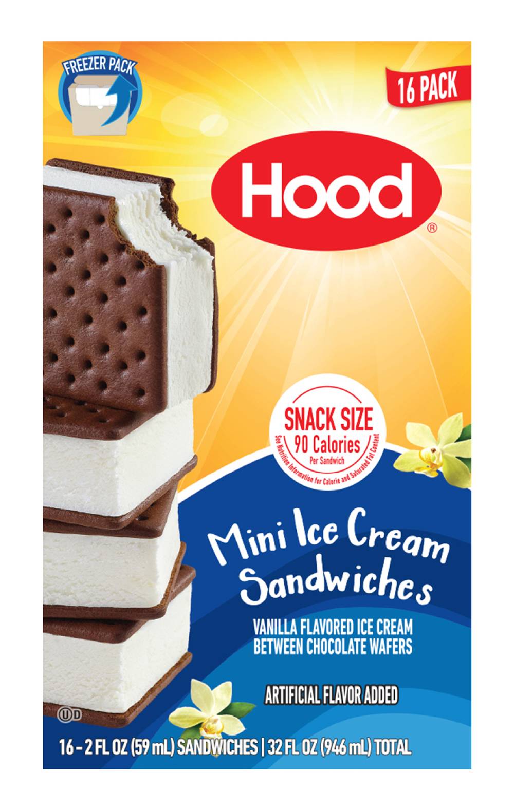 Hood Mini Ice Cream Sandwiches, Vanilla (32 fl oz, 16 ct)