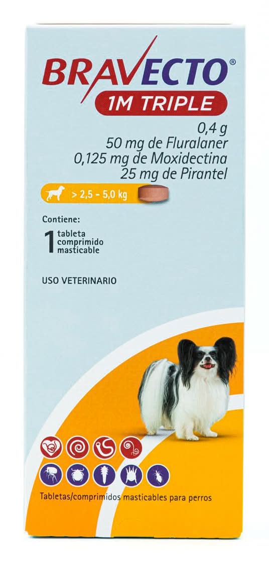 Bravecto · 1M triple masticable antiparasitaria para perro, 2.5-5 kg