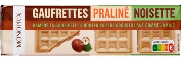 Monoprix - Gaufrettes fourrées noisettes et praliné (110g)