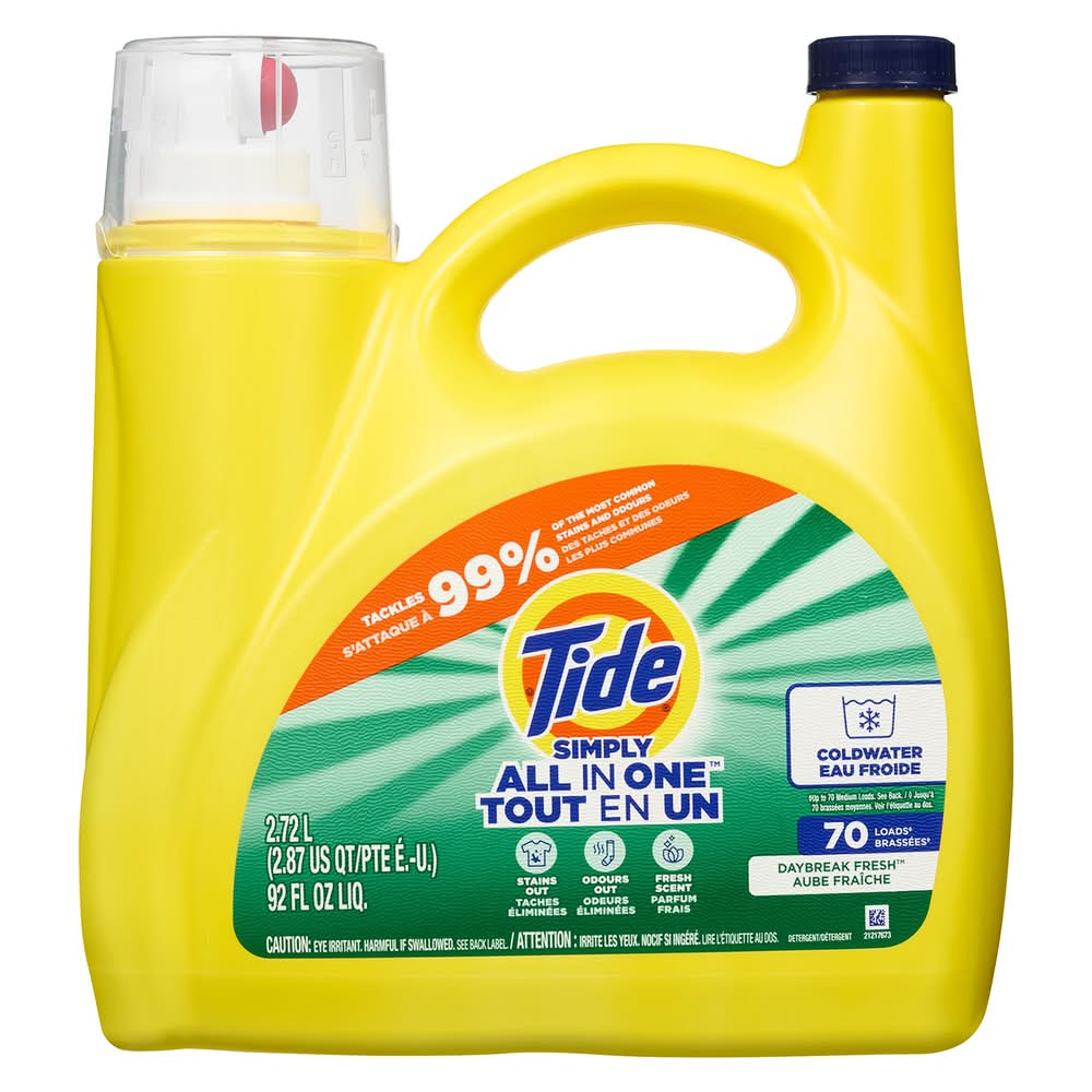 Tide Simply All in One Liquid Laundry Detergent, Daybreak Fresh (2.72 L)