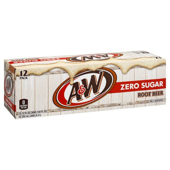 A&W Zero Sugar Root Beer (12 ct, 12 fl oz)