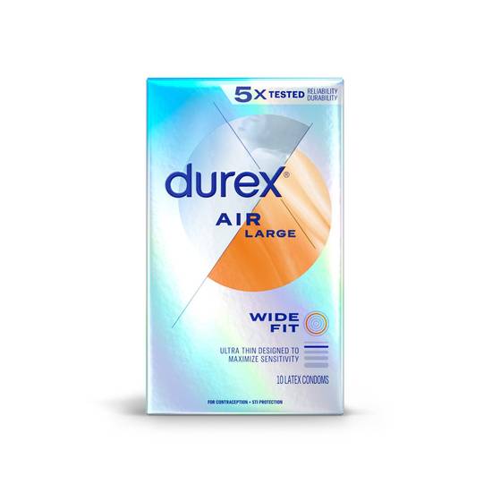 Durex Air Condoms, Extra Thin, Transparent Natural Rubber Latex Condoms, Wide Fit, 10 CT