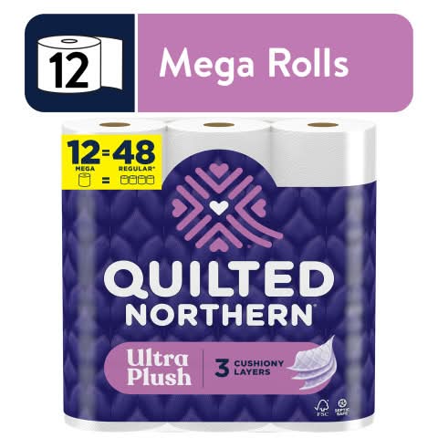 Quilted Northern Ultra Plush Toilet Paper Mega Rolls, White (12 ct)
