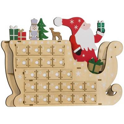 HOMCOM Christmas Advent Calendar with 24 Countdown Drawers, Reusable Wooden Holiday Decor, Xmas Gift for Kids Adults, Natural Wood