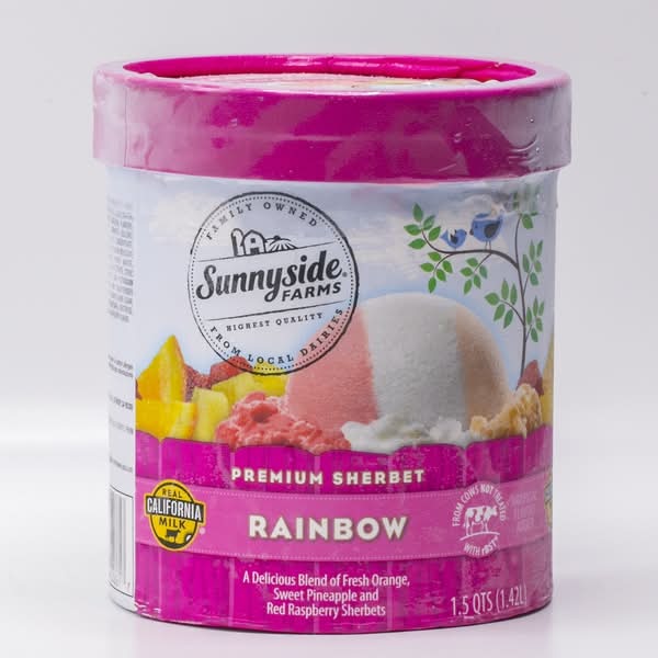 Sunnyside Farms Premium Sherbet Rainbow Ice Cream, Orange-Sweet Pineapple-Red Raspberry Sherbets (1.42 L)
