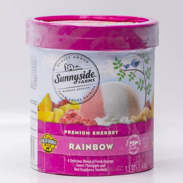 Sunnyside Farms Premium Sherbet Rainbow Ice Cream, Orange-Sweet Pineapple-Red Raspberry Sherbets (1.42 L)