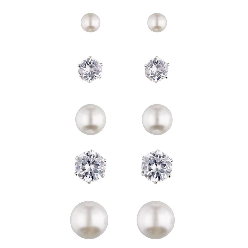 I AM Jewelry Earring-Set, Pearl White Silver, 16CT