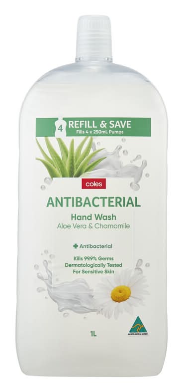 Coles Antibacterial Aloe Vera & Chamomile Hand Wash Refill (1L)