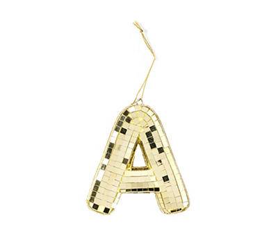 "A" Monogram Gold Mosaic Ornament