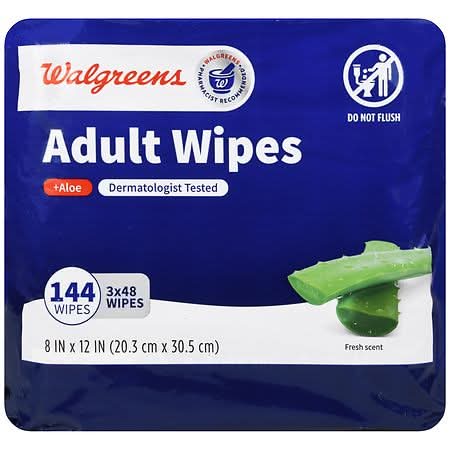 Walgreens Adult Wipes, Fresh, 8x12 in (3 x 48 ct)