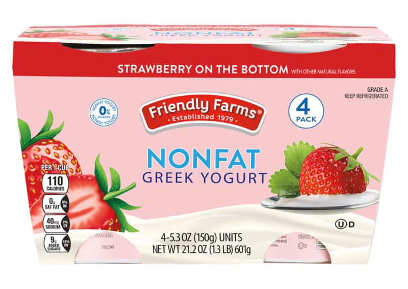 Friendly Farms Non Fat Greek Yogurt, Strawberry (4 x 5.3 oz)
