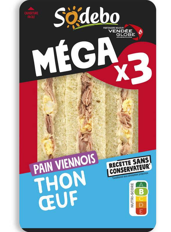 Sodebo Sandwich Méga club viennois thon œuf mayo légère 230g