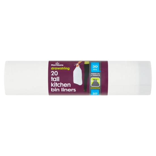 Morrisons White, Drawstrings Tall Kitchen Bin Liners 30L (20 pack)