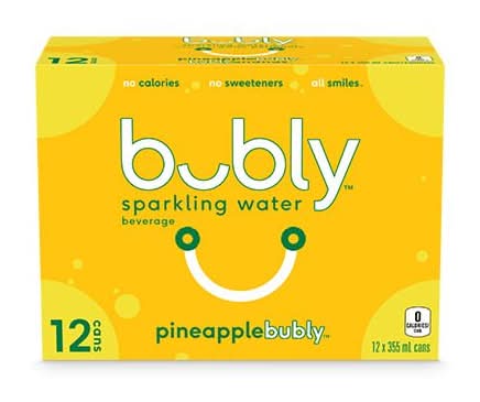 bubly Sparkling Water Beverage, Pineapple (12 x 355 ml)